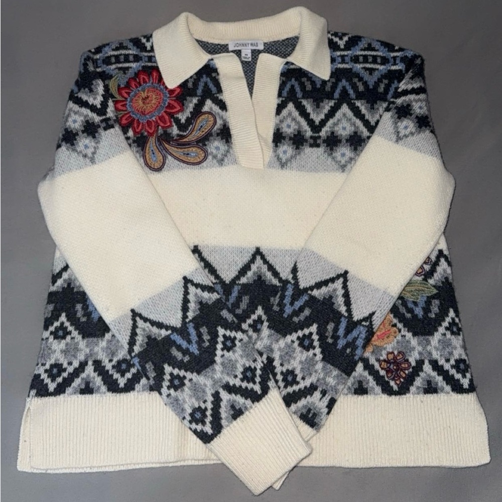 Johnny Was Embroidered Patterned Sweater